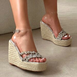 Brand New Silver and Tan Wedge Sandals